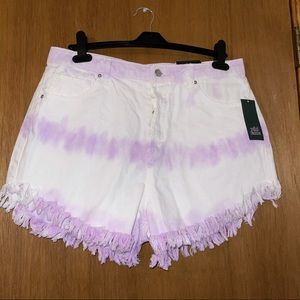 The Dye Purple & White High Waisted Fringe Shorts